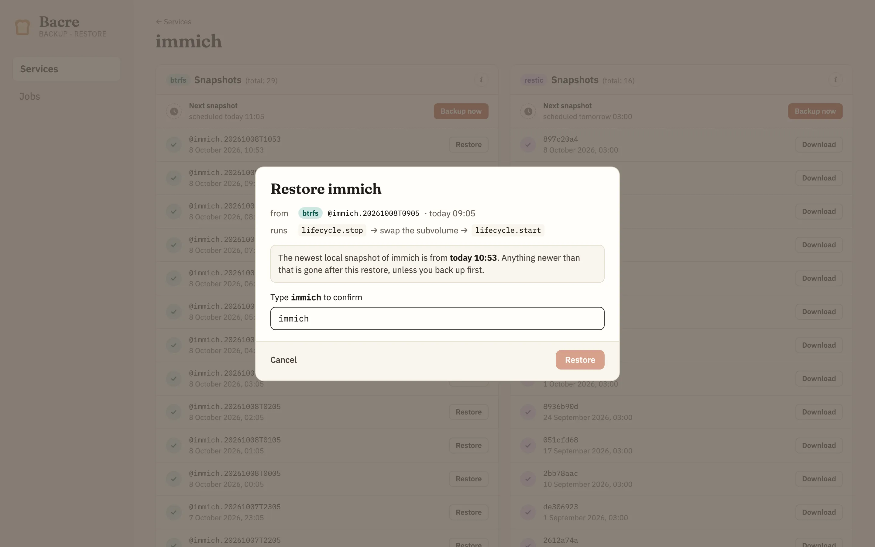 restoring a snapshot