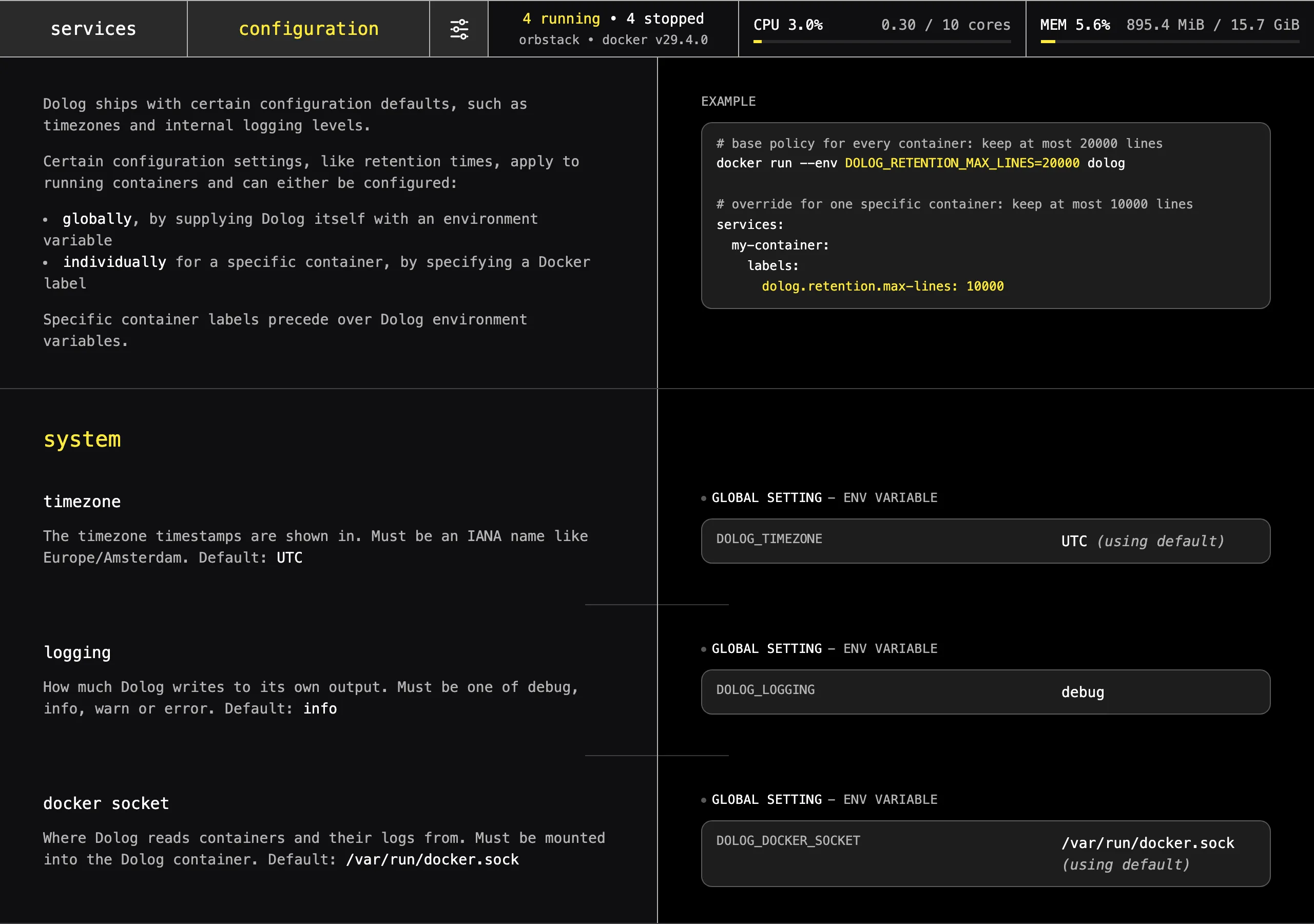 configuration page